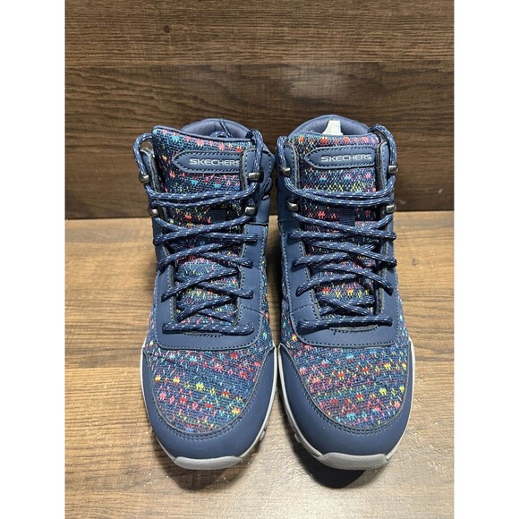 Skechers Seager Knit Lace-Up Water Repellent Hiker Boots Art Beat Navy 5.5M New - Picture 4 of 9
